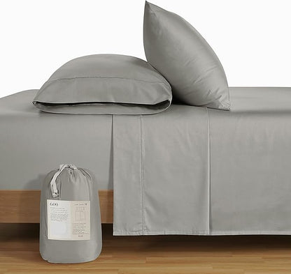 LANE LINEN 100% Mercerized Cotton 600 Thread Count Cal King Sheet Sets, Ultra Soft & Comfy Sateen Weave for Silky Touch Finish, Hotel Like Thick Bedding Sheets & Pillowcase Set, Machine Wash -Silver