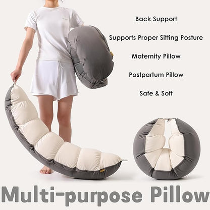 Peallow(Pat. Pend) – Long Round Body Pillow for Adults, Bolster Pillow for Sleeping, Soft and Supportive Pillow for Sleeping & Lumbar Support (Gray-White, 39")