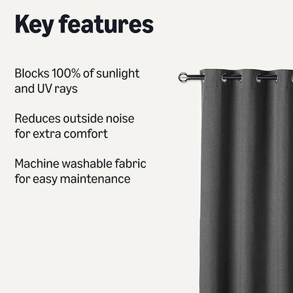 Amazon Basics 100% Blackout Curtains with Grommets, 2 Panels, 52 x 84 Inches, Black
