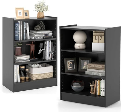 LOKO 3-Tier Open Bookcase Set of 2, Modern 3-Cube Bookshelf with 18-Position Adjustable Shelves & Anti-toppling Devices, Multipurpose Cubical Display Storage Organizer for Living Room Study (2, Black)