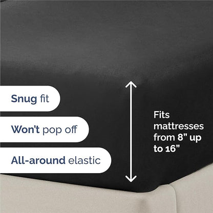 Split King 7 Piece Sheet Set - Cooling & Breathable - Hotel Luxury Bedding - Includes Fitted Sheets for Women, Men, Kids and Teens - 1 Flat, 2 Fitted Sheets, 4 Pillowcases with Deep Pockets - Black