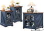 Farmhouse End Table Set 3, Narrow 18'' Night Stand with Glass Barn Door, 24" Square Side Table with Charger Station, Living Room Furniture Sets, Wood Nightstand Bedside Tables for Bedroom