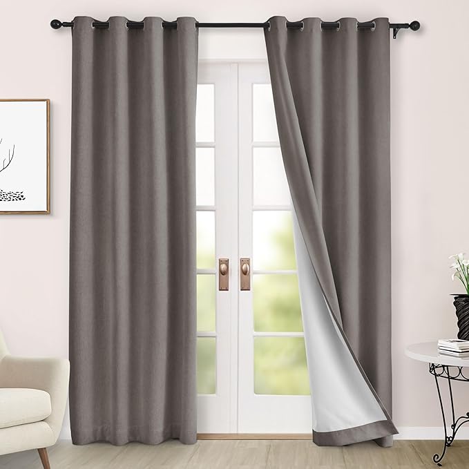 Macochico 100% Blackout Curtains Luxury Chenille Curtains for Living Room Thermal Blackout Curtains for Bedroom Hotel Banquet Classic Decor Stone Grey Curtains with Tieback 72" Wx96 L Grommet 1 Panel