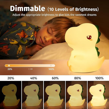 One Fire Dinosaurs Night-Lights 16 Colors+Remote LED Squishy Cute Lamp, Silicone Dimmable Nursery Night Light for Bedroom, Cute Light Up Dinosaur, Rechargeable Kawaii Lamp for Baby Nursery Boys Gifts