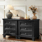 Farmhouse Nightstand Set of 2, Rustic Couch End Table with 3 Drawers & 4 Square Solid Wood Legs, Vintage Bed Side Table with Storage, Small Dresser for Bedroom, Living Room, Black
