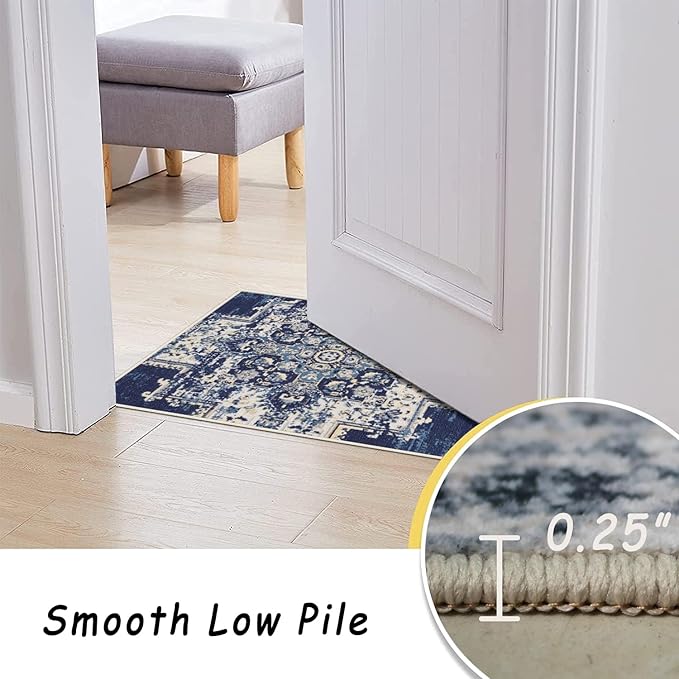 vivorug 6x9 Area Rugs, Ultra-Soft Washable Rug for Living Room Dinner Room Bedroom, Non-Slip Vintage Rug, Indoor Carpet Large Area Rug, Navy Blue
