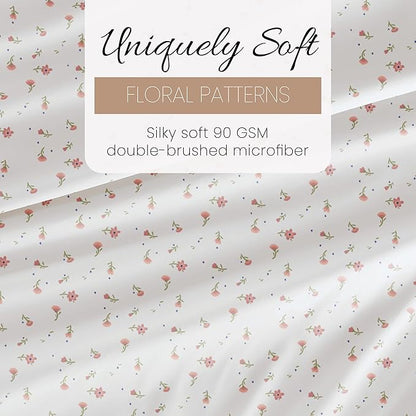 Linen Market Double-Brushed Patterned Microfiber California King Sheet Set 4 Piece – Oeko-TEX Certified Ultra Soft & Wrinkle-Free - 16" Deep Pocket Sheets Easy Care Cal-King Size - Soft Floral Pink