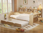 Merax Full Size Corner Bed Frames with Desk and Trundle & Storage Shelves Headboard, Pinewood U-Shaped Captain Daybed for Small Room, Bedroom, Guest Room, Kids' Room, Natural