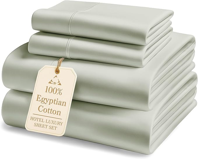 LANE LINEN 100% Egyptian Mercerized Cotton Full Size Bed Sheets Set - 1000 Thread Count, Eco Friendly Sustainably Produced No Pill Fade Resistant 15 Iinch Deep Pocket Full Sheets Set - Mineral