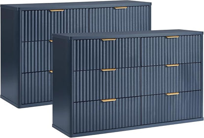 LEYAOYAO Fluted 5 Drawers Dresser Set of 2, 41" Tall Modern Chest of Drawers with Metal Handle, Curved Profile Dresser TV Stand, Wooden Drawer Organizer for Bedroom, Living Room, Hallway, Lightgrey