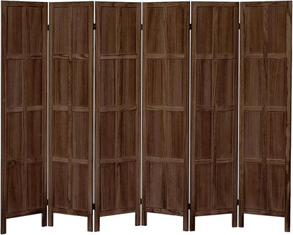 Leesinwing Wood Room Divider 6 Panel Folding Privacy Screen, Classic 5.6Ft Indoor Wooden Partition, Portable Partition Wall Divider for Room Separation, Home, Office, Bedroom, Restaurant (Brown)