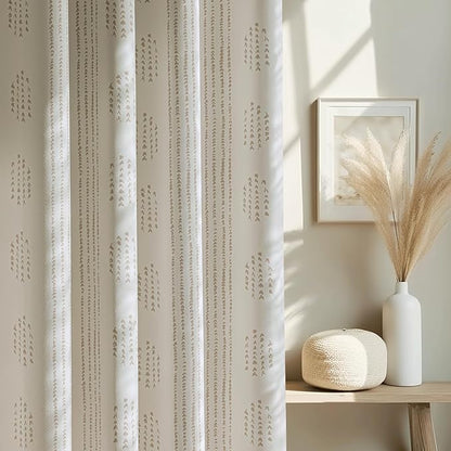 100% Boho Blackout Curtains 72 Inches Long for Bedroom, Taupe on Beige Patterned Bohemian Curtains for Living Room, Geometric Striped Thermal Insulated Window Drapes Gromment Top 2 Panels