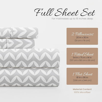 Linen Market Double-Brushed Patterned Microfiber Full Sheet Set 4 Piece – Oeko-TEX Certified Ultra Soft & Wrinkle-Free - 16" Deep Pocket Sheets - Easy Care Full Size - Puffed Chevron Light Gray