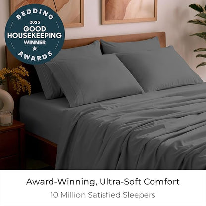 Mellanni Split King Sheet Set - 7-Piece Iconic Collection Bedding, (Including 4 Pillowcases), 16-Inch Deep Pocket, Easy Care, Extra Soft, Cooling Sheets, Brushed Microfiber - Gray