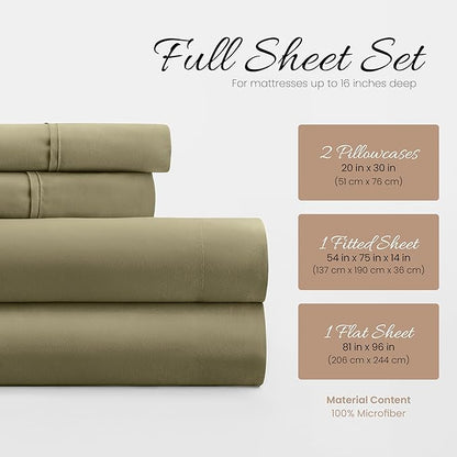 Linen Market Bed Sheets for Full Size Bed (Sage) - Sleep Better Than Ever with These Soft and Cooling Full Sheets - Deep Pocket Fits 16" Thick Beds - 4 Piece Full Sheet Set