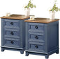 Night Stand Set of 2, Farmhouse 18" End Table with 3 Drawer Metal Handle, Dresser for Bedroom, Sofa Bed Side Table Chest of Drawers,Wood Nightstand Cabinet for Organizer, Living Room-Blue