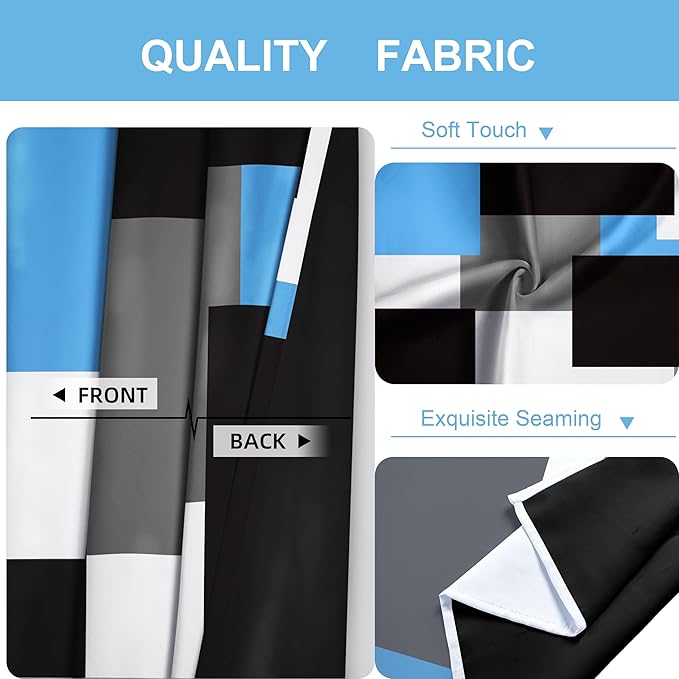 Light Blue 100% Blackout Curtains 45 inch Length 2 Panels Set White Grey Modern Abstract Geometric Drapes for Kitchen Black Out Curtains Insulated Room Darkening Small Window Curtains, 42Wx45L