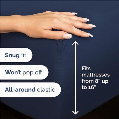 Twin XL 4 Piece Sheet Set - Cooling, Comfy & Breathable - Hotel Luxury Bedding, Includes Fitted Sheet for Women, Men, Kids & Teens - 1 Flat, 1 Fitted Sheet, 2 Pillowcases w/Deep Pockets - Navy Blue