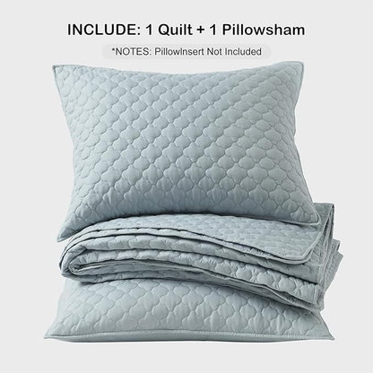 HORIMOTE HOME Quilt Twin Size Chambray Blue, Lightweight Quilt for Summer Ultra-Soft Microfiber Modern Style Quilted Clouds Pattern Bedspread Quit Set 2 Pieces (1 Quilt and 1 Pillow Sham)