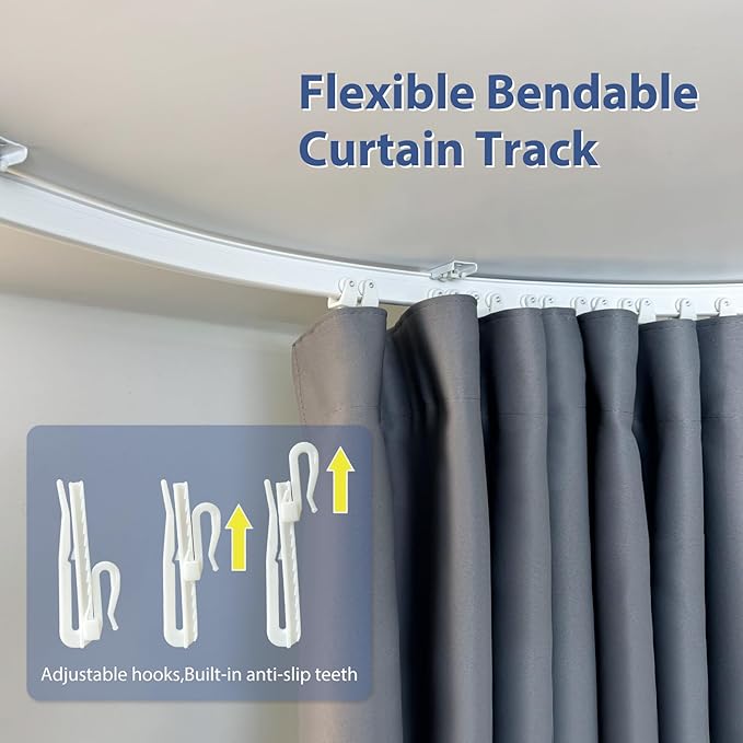 Room Divider Ceiling Mounted Curtains Track Sets Extra Wide Blackout Curtain Flexible Tracks for Bedroom Privacy Partition Separator, 1 Panel Grey Drape and White Rail, W8.3 x H8ft