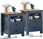 Joaxswe Nightstands Set of 2 with Charging Station, Farmhouse Night Stand with 2 Drawers and Shelf Storage, Wooden Side End Table, Bedside Cabinet for Bedroom, Living Room, Closet,Office (Blue) | with 2 Drawers, and Shelf Storage, Bedside Cabinet, for ...