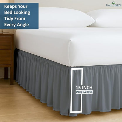 Rajlinen Ruffled Bed Skirt Full, 15 Inch Drop Dust Ruffle with Split Corners, 100% Microfiber Bedskirt with Platform, Three-Sided Coverage Ruffled Gathering Design, Dark Grey