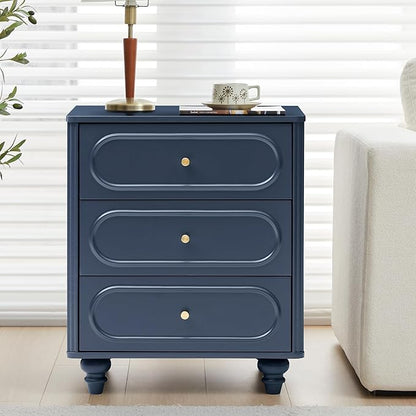3 Drawer Fluted Dresser for Bedroom Set of 2, Mid Century Modern Chest of Drawers, Wood Storage Small Dresser Organizer for Bedroom Living Room Hallway Closet, Blue