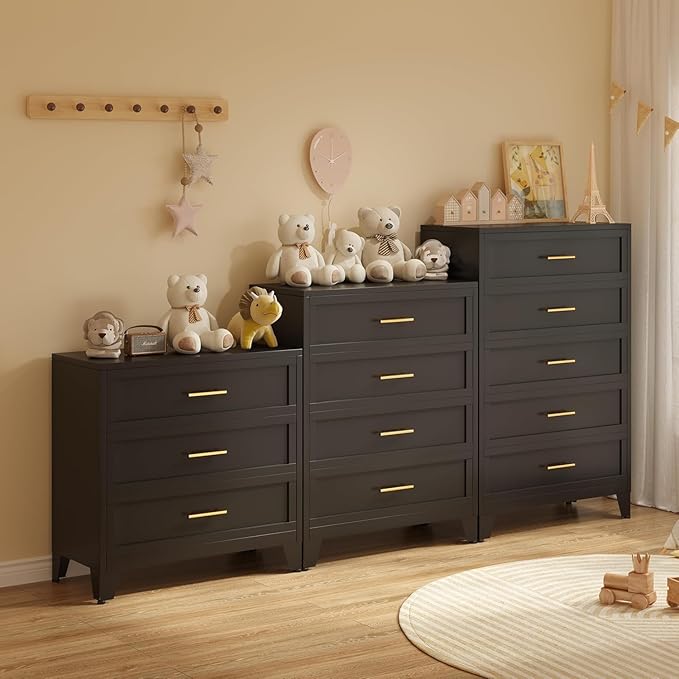 Metal Dresser, Black Tall Dresser for Bedroom, 53.54" H Dressers & Chests of Drawers, 5 Drawer Dressers for Living Room, Entryway, Hallyway (Black, 5 Drawers)