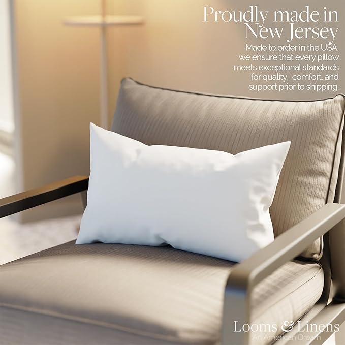 Looms & Linens 16x20 inch Lumbar Support Pillow Inserts for Rectangle Pillows - Pillows Made in USA Only - Hypoallergenic Rectangle Throw Pillows for Couch, White
