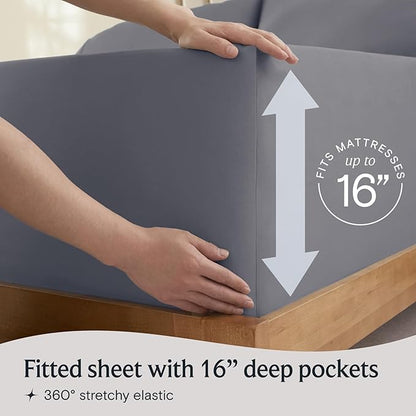 LuxClub 4 PC King Sheet Set, Deep Pockets Wrinkle Free Cooling Bed Sheets Hotel Bedding for Women, Men, Includes 1 Fitted Sheet, 1 Flat Sheet and 2 Pillowcases-Soft Light Grey