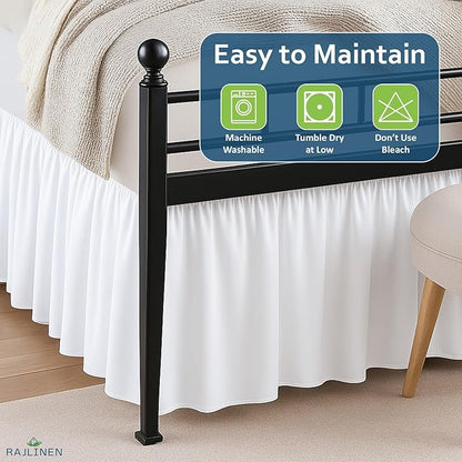 Rajlinen Ruffled Bed Skirt Twin XL, 10 Inch Drop Dust Ruffle with Split Corners, 100% Microfiber Bedskirt with Platform, Three-Sided Coverage Ruffled Gathering Design, White