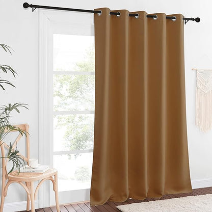 NICETOWN Patio Blackout Curtain Panels - Extra Wide Sliding Door Thermal Insulated Drape, Privacy Room Divider Curtain for Bedroom Office (Gold Brown, 66 x 118 Inch Long)
