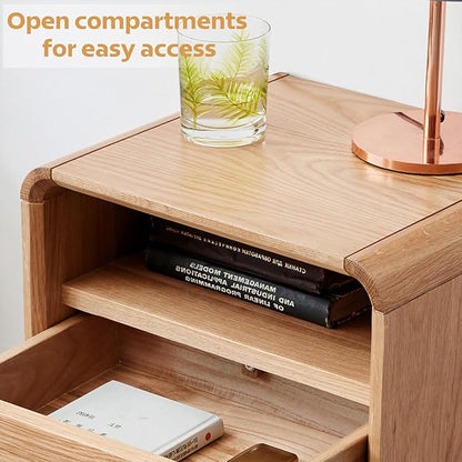 Solid Wood Nightstand Set of 2, Mid Century Modern Nightstand with Drawers, Natural Wood Nightstand with Storage, Wooden Night Stand, Small Nightstands, Bedside Table for Bedroom(23.23" H)