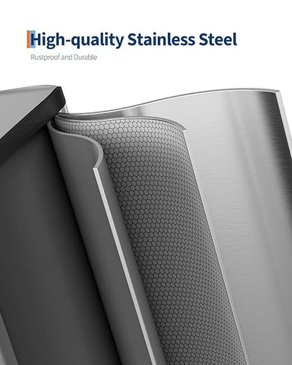 GarveeHome 2 x 10.6 gal Stainless Steel Double Trash Can with Lid for Kitchen, Large Dual Trash and Recycle Bin Combo, Step-on Kitchen Metal Garbage Cans, PP Inner Buckets, Liner Rim, Silver