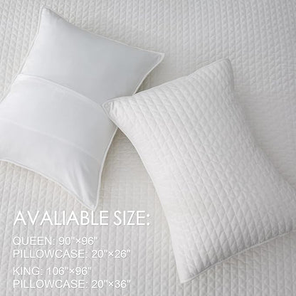 Powdion Velvet Quilt Queen Size, Oversized Bedspread Quilted Bedding Set, Luxurious Soft Coverlet Set Lightweight Velvet Comforter for All Season with Pillow Shams, 90x96 Striped White