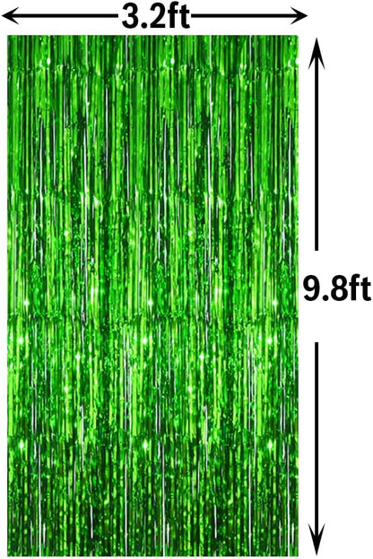 GOER 3.2 ft x 9.8 ft Metallic Tinsel Foil Fringe Curtains Party Photo Backdrop Party Streamers for St. Patrick's Day,Graduation,New Year Eve Decorations Christmas Wedding Decor (Green,4 Packs)