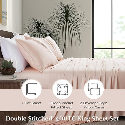 Luxury Bamboo Market | King Size Bed Sheet Set | 100% Viscose Made from Bamboo | Organically Grown | Ultra Soft | Cooling Sheets for Hot Sleepers | 17" Deep Pocket [Vintage Pink]