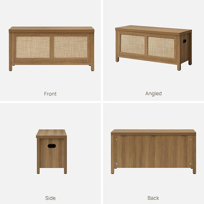SICOTAS Rattan Storage Chest - 39.4" Storage Bench for Bedroom, Boho Storage Truck with 2 Safety Hinges and Flip Top for Living Room Entryway, Supports 220 lb, Oak