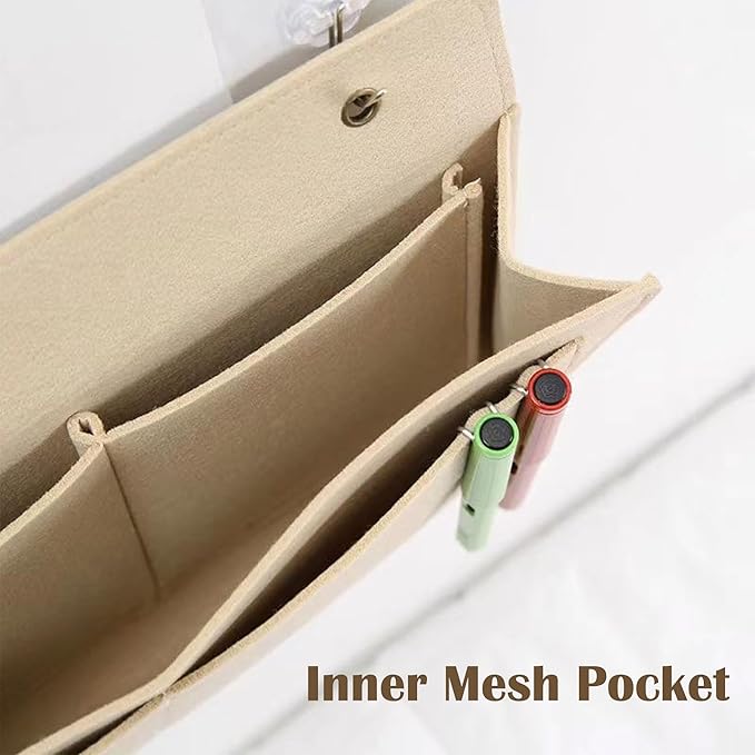 Bedside Caddy, 5 Pockets Felt Bedside Storage Organizer, Hanging Storage Organizer for Home Bedroom Living Room College Dorm Bed Water Bottles, Magazines, Phone, Glasses (Black)