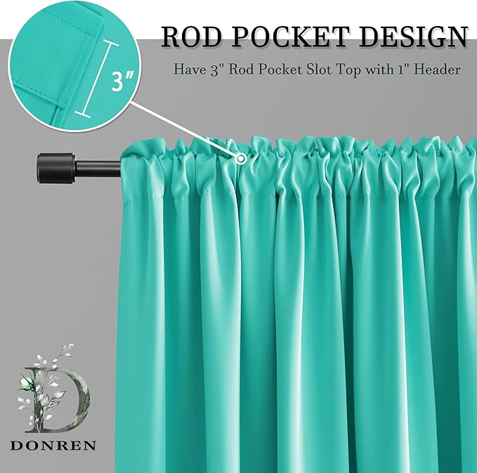 DONREN Turquoise Blackout Curtains - Room Darkening Thermal Insulated Living Room Window Curtain Panels Drapes (42 x 45 Inches Long,Set of 2)