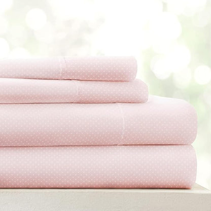 Linen Market Patterned Microfiber Queen Sheet Set 4 Piece – Oeko-TEX Certified Ultra Soft & Wrinkle-Free - 16" Deep Pocket Sheets - Easy Care Queen Size - My Heart Pink