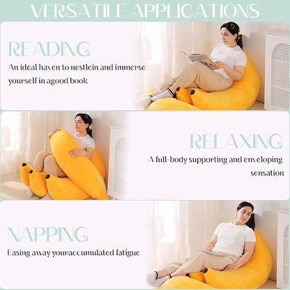 Banana Bean Bag Chair with Ottoman, Floor Sofa Bed with Footrest, Comfy Convertible Lounger for Teens & Adults, Plush Couch for Bedroom, Living Room or Dorm, M-Yellow