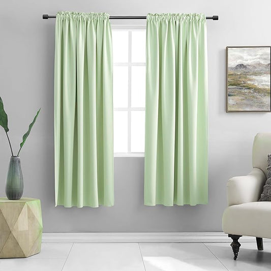 DONREN Light Green Curtains Light Filtering for Livingroom - 72 inch Length Set of 2 Panels Room Darkening Thermal Insulated Drapes for Hall Room,Light Mint Green,W52 x L72