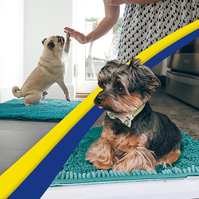 Muddy Mat® | Super Absorbent Door Mat Indoor, Microfiber Quick Dry Chenille Entryway Rug, Non-Slip Front Door Mat, Indoor Mats for Entryway, Machine Washable Pet Rug, Teal 24" x 96"