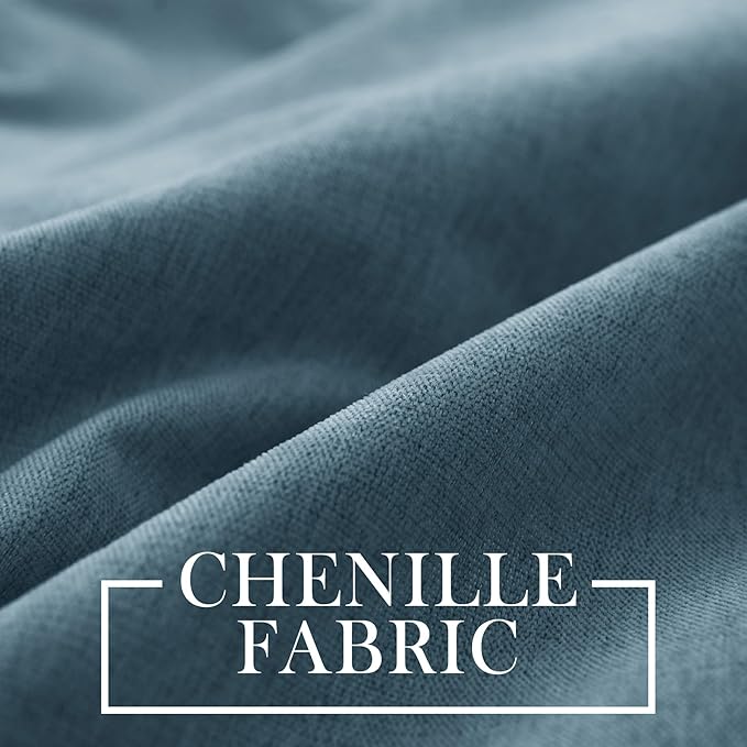 Macochico 100% Blackout Chenille Curtains Thermal Insulated Noise Reducing Velvet Draperies for Living Room Bedroom Hotel Teal Blue Blackout Curtains Grommet Top with Tieback 84" Wx84 L 1 Panel