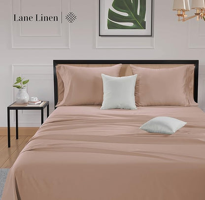 LANE LINEN Queen Sheet Sets – Natural 100% Cotton 600 Thread Count Cooling Sheets Queen, Soft Comfort for Restful Sleep, Easy Care & Machine Washable for Everyday Use, 15" Deep Pocket – Sepia Rose