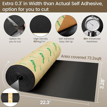 Self-Adhesive Sound Insulation Acoustic Foam,73.2sqft x 0.4in Thick,50+kg/m³ ,Sound Proof Padding,Fire,Water Resistant ,Thermal Insulation,Cold Proof Acoustic Treatment Foam