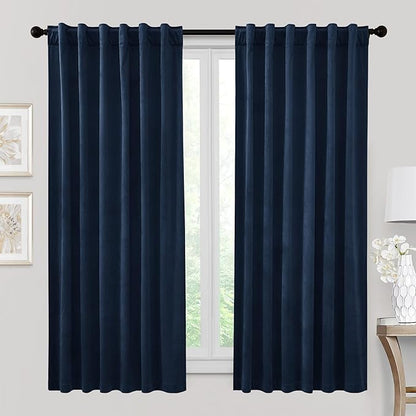 RYB HOME Velvet Curtains 72 inches Length, Back Tab & Rod Pocket Soft Fabric Curtains & Drapes for Home Office Attic Cafe Basement, Black, W 52 x L 72, 2 Panels Set