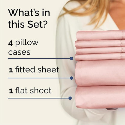 Cal King 6 Piece Sheet Set - Cooling, Comfy & Breathable - Hotel Luxury Bedding, Includes Fitted Sheet for Women, Men, Kids & Teens - 1 Flat, 1 Fitted Sheet, 4 Pillowcases w/Deep Pockets - Baby Pink