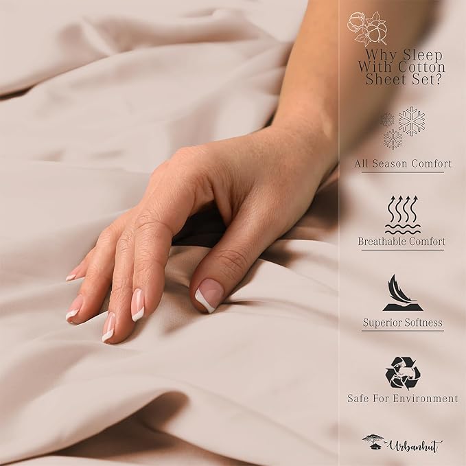 URBANHUT 800 Thread Count 100% Cotton King Size Sheets, Luxury 4 Piece King Bedsheets, Hotel Sheets Sateen Finish - Better Than Egyptian, 16" Elasticized Deep Pocket - Blush Pink
